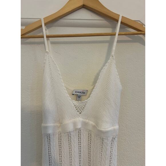 Bebe Crochet Knit Maxi Dress Womens Small Boho Y2K Cottage Fairy Whimsy White - Picture 6 of 15
